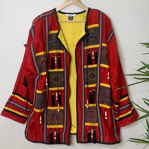I.Magnin Tops - I Magnin Vintage Silk Embroidered Tapestry Tassel Beaded Patchwork Art Jacket L